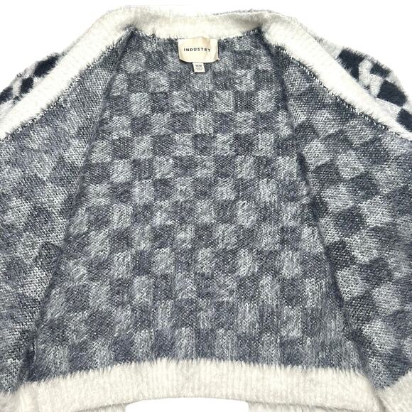 Industry | Women | Black White Checkered Fluffy Knit Button Up Cardigan | Medium - Picture 8 of 12